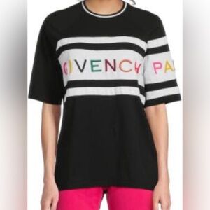 Givenchy Short-Sleeve Logo Stripe Tee with embroidered Multicolor Lettering